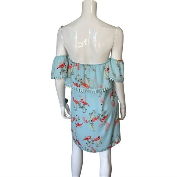 Everly off the shoulder summer dress pink flamingos Dress size Small - Picture 5 of 9